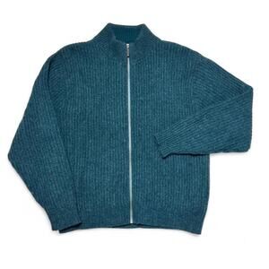 L.L. Bean 80s Vintage USA made Forest Green Wool Alpaca Cardigan Zip Sweater L